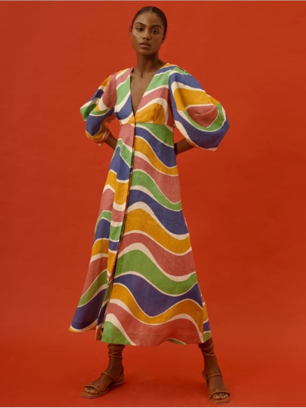 Cala De la Cruz Nane Dress Mare Bright Striped Linen Maxi Size XS